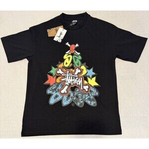 Stussy Graphic Print Logo Cotton Graffiti Crew Neck Shirt Medium Rare Brand New